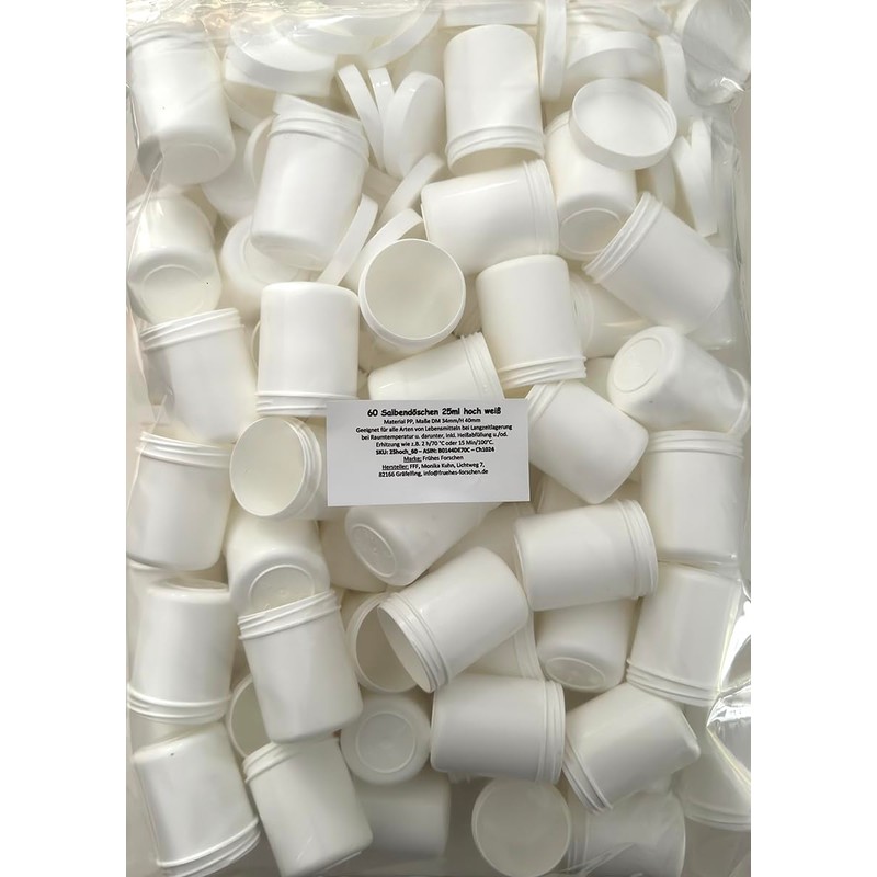 60 Salbendöschen, Creme-döschen, Salbenkruke hoch, 25ml Inhalt - Made IN