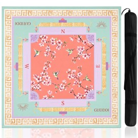 Gueiddi Premium Pink Floral Mahjong Mat 33"x33" , Smooth Glide Tech Fabric Table Cover for American Mahjong & Board Games, 3mm Thick Noise Reduction, Spill-Proof, Non-Slip Rubber Backing