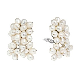 AeraVida Floral Freshwater White Pearl Clip on Earrings | White Clip on Earrings | Freshwater Beaded Pearl Clip on Earrings | Floral Clip On Earrings for Women