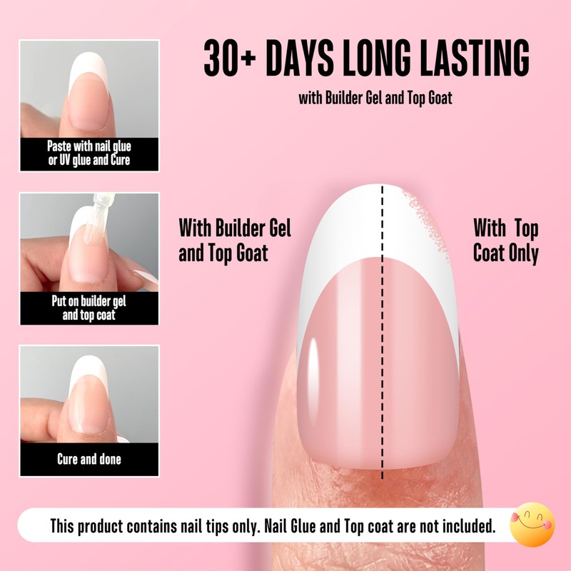 NOVO OVO White French Tip Oval Nail Tips, Press on
