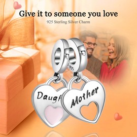 Rimgoris 925 Sterling Silver Charm for Women Bracelets Necklace Mothers Day Heart Ruby Stars and Moon Mother Daughter Portrait Friendship Mom Infinity Love of Life Family Engraved Charm, Silver, Cubic