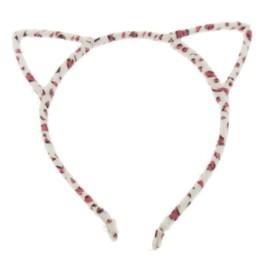 Ladies Fuzzy Stencil Cat Ears Deeley Bopper Narrow Headband Alice Band (White Pink Leopard)