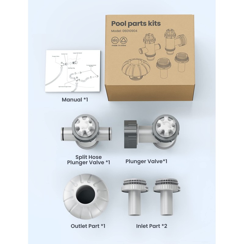 POOLHACKER Pool Filter Part Kit Set (Plunger Valve, Split Hose