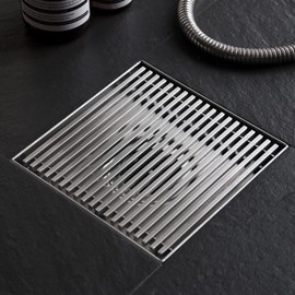 Sharpeye 6 Inch Square Shower Drain with Removable Wedge Wire Pattern Grate, Brushed Nickel 304 Stainless Steel Shower Floor Drain for Bathroom, CUPC Certified, with Hair Strainer