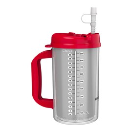Mugs N Coffee 2-Pack 32 oz Travel Mugs – Red Hospital Mugs for Cold Drinks – Double Wall Insulated, Large Handle – BPA-Free, Leak-Resistant – Includes Lids and Straws – Made in USA