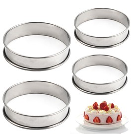 CarsMinders 4pcs Stainless Steel Crumpet Rings, Non-Stick, Double Rolled, 10cm, Black