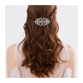 EVER FAITH Party Austrian Crystal Hair Barrette Clip, Victorian Inspired Art Deco Two Heart Hair Accessories for Women Grey Silver-Tone