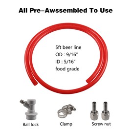 PERA 5/16" Ball Lock line Assembly, MFL Gas Disconnect with 5ft Gas line for Home Brewing