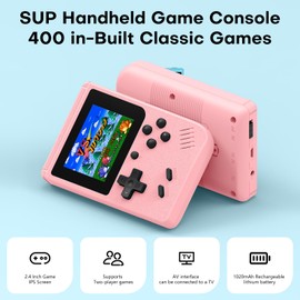 32 Bit Retro Handheld Games Console, 2.4“ IPS Screen, 400 in-Built Games, Multiple Vintage Arcade Games, Supports 2 Player Combat, AV Interface Can be Connected to TV (Pink)
