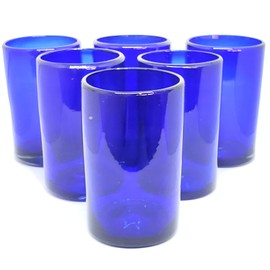 MexHandcraft Solid Cobalt Blue 14 oz Drinking Glasses (set of 6), Recycled Glass, Lead-free, Toxin-Free (14oz Drinking)