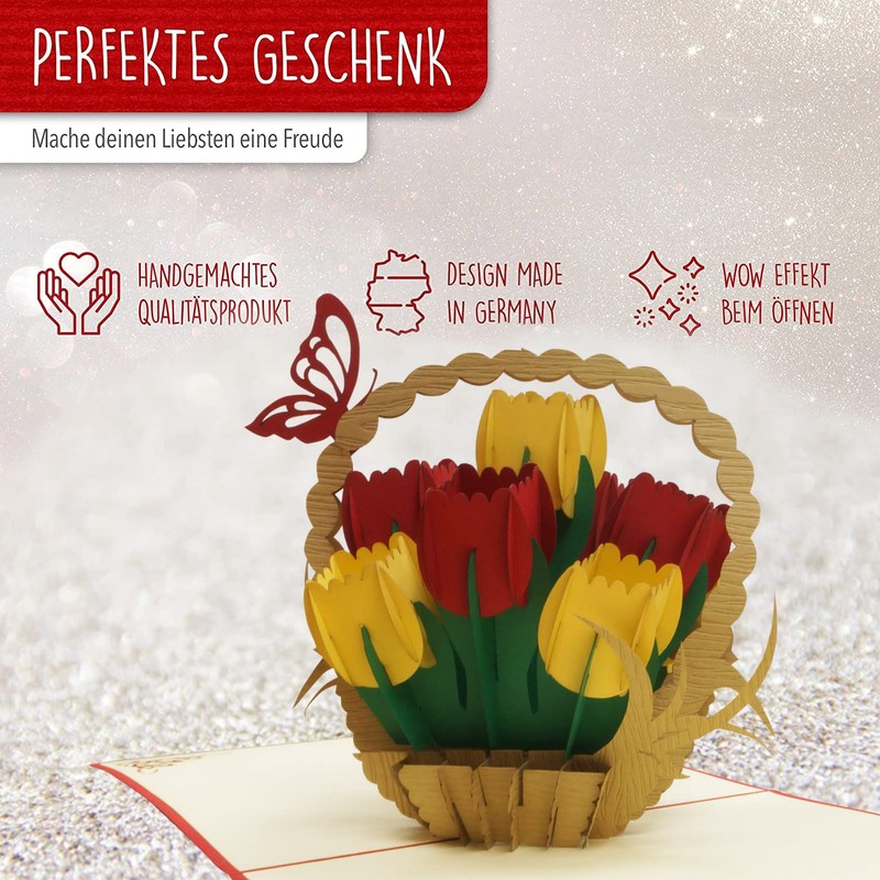 LINPopUp® N322 Pop-Up Card Flower Tulips Birthday Pop Up Birthday