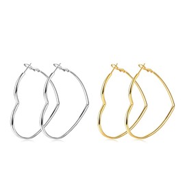 Hoop Earrings for Women Girls Heart Shape 2 Pairs Stainless Steel Hypoallergenic Geometric Hoop Earrings Women's Earrings Hoop Earrings Set, Stainless Steel