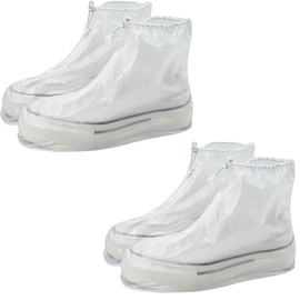 2 Pairs Waterproof Rain Covers for Shoes, PVC Reusable Rain Shoes Cover, Non-Slip Rain Boot Covers for Cycling Outdoor Camping (White, XXL)