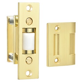 HOMOTEK 1 Pack Commercial Heavy Duty Door Roller Catch, Drive in Ball Catch with Strike Plate Solid Zinc Adjustable Silent Door Latch, Spring Tension Roller, Brushed Brass