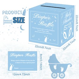 VOSINPADA 50 Pcs Blue Diaper Raffle Tickets with Box for Baby Shower Game Invitations Blue Diaper Raffle Box for Gender Reveal Baby Shower Party Decoration Table Centerpiece