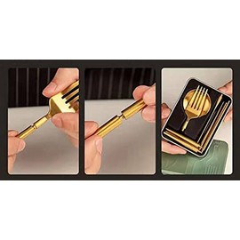 Cesa Beams Portable Cutlery, Camping, Outdoors, Leisure, Original 3 Pieces + 1 Storage Box, Cutlery Set, Cutlery Gold, Fashionable, Gold, Scandinavian Spoon, Fork, Connected Chopsticks, Camping,