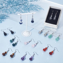UNICRAFTALE 10 Colors 304 Stainless Steel Genuine Stone Beaded Earrings Chakra Dangle Earring Crystal Lightweight Colorful Gemstone Earring for Women Jewelry Gifts