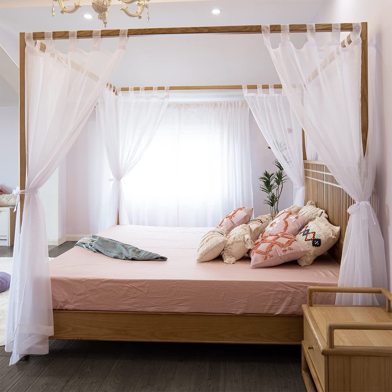 Linentalks Sheer Canopy Bed Curtains for King, Queen, Full and