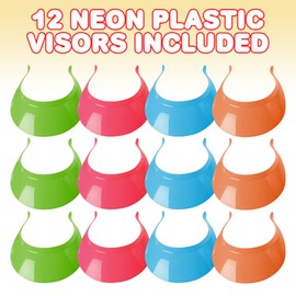 ArtCreativity Viseras de plástico neón, juego de 12, viseras solares para niños y adultos en varios colores neón, sombreros de protección solar con un ajuste universal, recuerdos de fiesta al aire libre y accesorios de disfraz retro