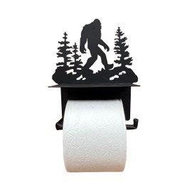 Bigfoot Sasquatch Metal Toilet Paper Holder with Phone Shelf - Wall Moutned Dispenser - Rustic Cabin, Lodge, Mountain Art Decor