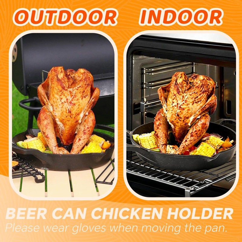 IPROUDER Cast Iron Chicken Roaster, Pre-Seasoned Vertical Poultry Roaster with