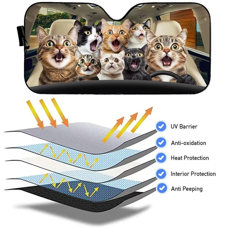 Fun Surprised Cat Automotive Windshield Sunshades Car Front Window Sun