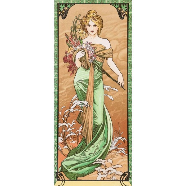 Painting Style Wallpaper Poster (Removable Sticker) [Full Size Version] Alphonse Mucha Four Seasons Spring 1900 Four Seasons Series Art Nouveau Caracro K-MCH-039S2 (291 mm x 699 mm) Architectural Wallpaper + Weather Resistant Paint Wall Sticker Bath Post