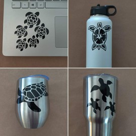 Sea Turtle Decal 4 Pack: Sea Turtle Family, Hibiscus Turtle Shell, Sea Turtles Silhouette (Black, Small ~3.5")