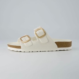 CUSHIONAIRE Women's Lang Woven Cork Footbed Sandal With +Comfort, Cream Woven 8.5