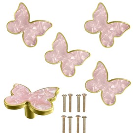 BAOTXHBR 6 pcs Butterfly Shape Knobs Handle Gold Cabinet Knobs Decoration Door Handle Single Hole Handles Cabinet Drawer Dresser Kitchen Wardrobe Furniture Hardware Pulls (Pink)