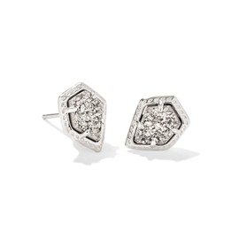 Kendra Scott Rhodium-Plated Framed Tess Stud Earrings in Platinum Drusy, Fashion Jewelry for Women