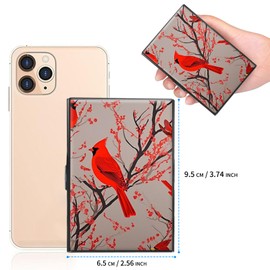 GFRGTFHYT Credit Card Holder, Mini RFID Blocking Metal Card Wallet for Women Men Girls Slim ID Card Holders Protector Aluminum Business Hard Cards Case Travel Wallet Shell, Red Cardinal Birds