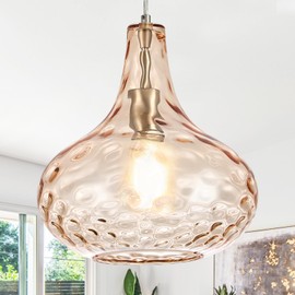 MERINEA 11" Amber Hammered Glass Pendant Light – Brushed Nickel Finish, Adjustable Hanging Cord, Modern Farmhouse Ceiling Light for Kitchen Island, Dining Room, Hallway