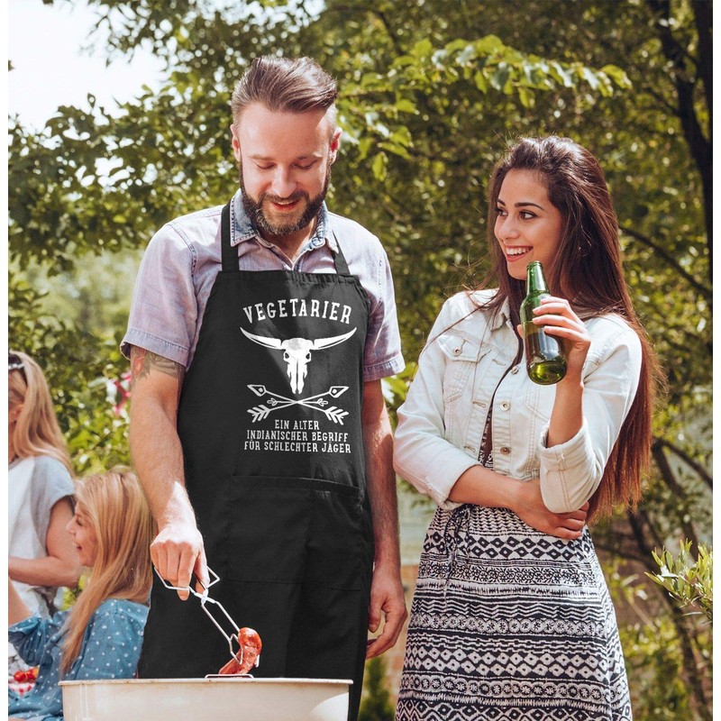 MoonWorks BBQ Apron for Men with Saying Fleisch ist mein