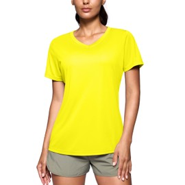 SANTINY Women's V Neck Short Sleeve Shirts Uv Protectioin Moisture Wicking Hiking Workout Athletic T Shirts for Women (Yellow_M)