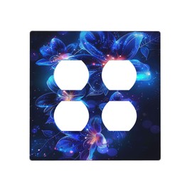 Wpshijia Decorative Outlet Covers Fantasy Glowing Blue Flowers Glitter Neon Floral 2 Gang Double Duplex Socket Covers Electrical Light Switch Cover Plates Dual GFCI Wallplates for Bathroom Bedroom
