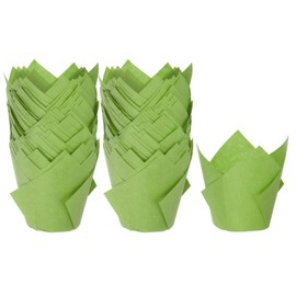 HARFINGTON 100Pcs Tulip Cupcake Liners Standard Paper Baking Cups Greaseproof Wrappers Disposable for Birthday Banquets Party, Green