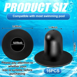 Glooglitter 16 Pcs Swimming Pool Plug for Above Ground Replacement Pool Pump Strainer Hole Plug Pool Filter Stopper Plug, Wall Plug Pool Drain Plug Compatible with Intex (Black)