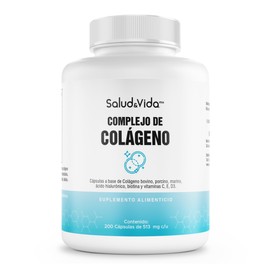 Triple colágeno (Marino, Porcino y Bovino) De Tipo 1, 2 Y 3  Ácido Hialurónico y Biotina  Con vitamina C, D3 Y E  200 Cápsulas  SV  Sin Gluten y Sin  