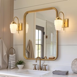 YEEZEMA Modern Wall Sconces, 1-Light Bathroom Vanity Light Fixtures with White Glass Shade, Brushed Gold Sconce Wall Mount Lighting for Living Room, Bathroom, Bedroom