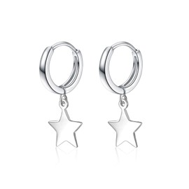 POPLYKE 13mm Star Hoop Earrings Sterling Silver Mini Dangle Small Star Hoop Huggie Earrings for Women