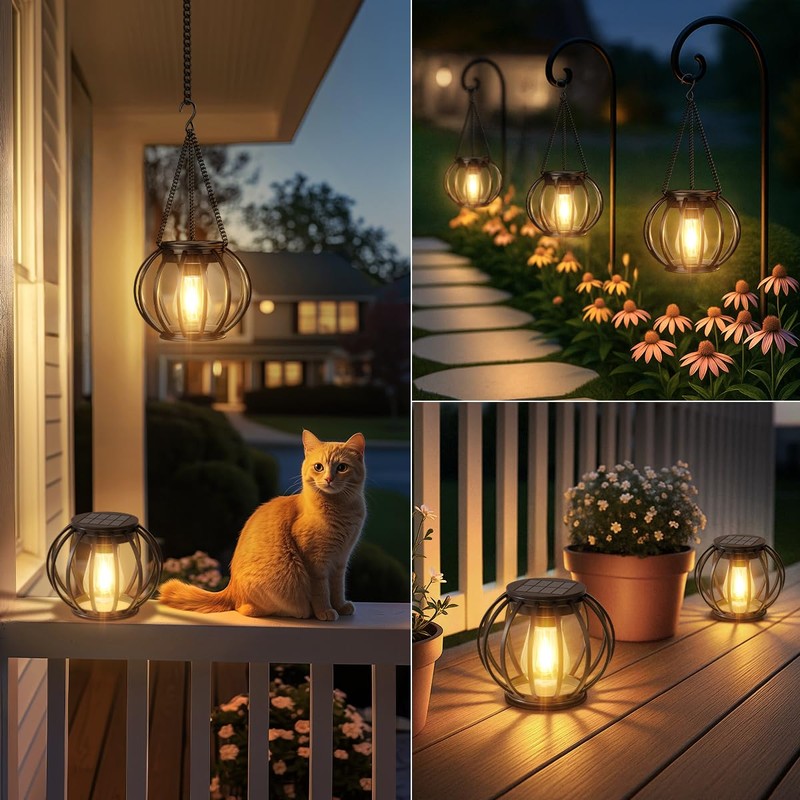 NESSTU Solar Lanterns Lights Waterproof: 4 Pack Metal Hanging Outdoor