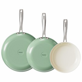 Redchef Non Stick Ceramic Frying Pan Set, Non Toxic Ceramic Pans for Cooking, 8" 9.5" 11" Skillet Set, No PFAS & PTFE & PFOA with Stainless Steel Handle, Dishwasher & Oven Safe Max up to 842°F (Green)
