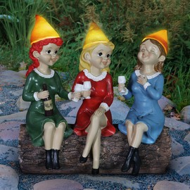 Exhart Solar Good Time Gnome Women Garden Statue – Female Gnome Friends w/ Wine Glasses – Wine Lovers, Girls Garden Gnome Female, Girl’s Night Out Decor, 10.2" L x 5.1" W x 9.4" H