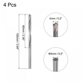 uxcell 5mm Cutting Dia Cemented Carbide Twist Extra Long Drill Bit with Round Straight Shank for Hardened Steel Stainless Steel, 100mm Length 4 Pcs