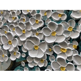 Epicler art 3D Abstract Art Oil Painting White Flower Tree Painting Textured Palette Knife White Flower Painting Modern Canvas Wall Art Home Decoration Home Painting (24x48 inches)