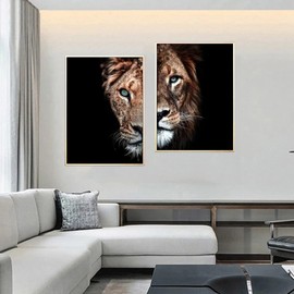 UGZDEA Lion Canvas Pictures, Black White Lion and Lioness Poster Animal Pictures Modern Living Room Bedroom Home Decor - Without Frame (A, 2 x 30 x 40 cm)