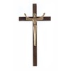 Walnut Wood Cross Crucifix with Gold Toned Pewter Risen Christ