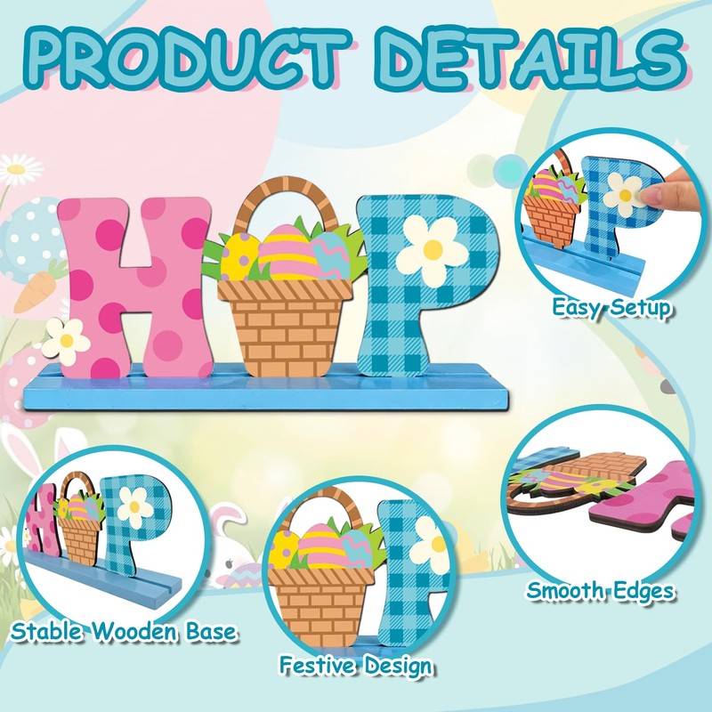 3 Pcs Easter Decorations, Wooden Easter Table Decorations, Happy Easter