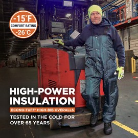 RefrigiWear Econo-Tuff Insulated High-Bib Overalls, -15°F Comfort Rating, (Navy Blue), (Large)